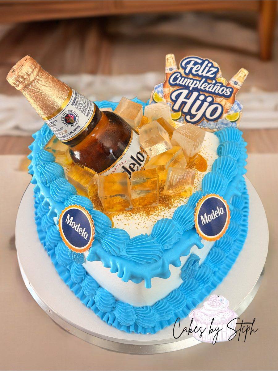 Modelo themed heart birthday cake with edible ice cubes by Cakes by Steph, Leesburg VA