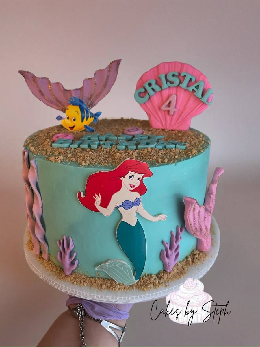 Teal Little Mermaid Ariel cake, Cristal 4, seashell, Flounder by Cakes by Steph, Leesburg VA